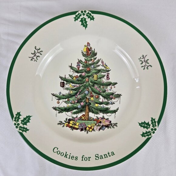 Spode "Cookies for Santa" Christmas Tree Dish 10.5" Diameter Made in England - Picture 2 of 12